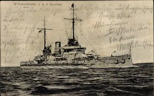 Ak Deutsches Kriegsschiff, SMS Westfalen, Großlinienschiff