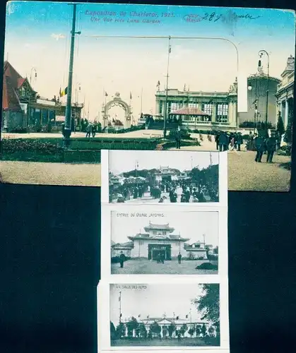 Leporello Ak Charleroi Wallonia Hennegau, Ausstellung 1911, Luna Garden, Japanisches Dorf