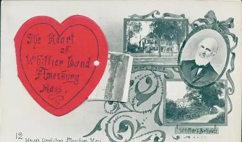 Leporello Ak Amesbury Massachusetts USA, John Greenleaf Whittier, Marktplatz