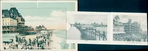 Leporello Ak Maine USA, Old Orchard Beach, Pier, Velvet Hotel, Seashore House, Strandszene