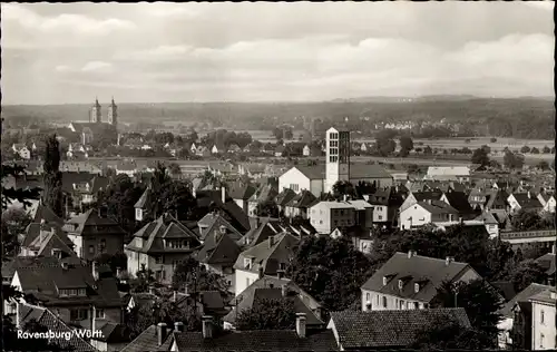 Ak Ravensburg in Württemberg Oberschwaben, Totalansicht, Kirche