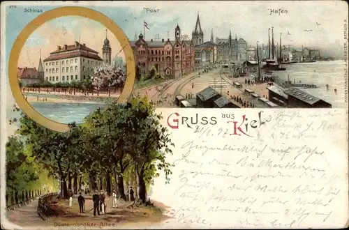 Litho Kiel, Hafen, Post, Schloss Düsternbrooker Allee