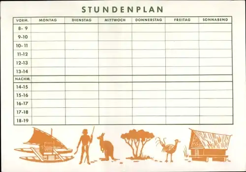 Stundenplan Sanella Sammelplan für Sanella-Sammelbilder, Quer durch Australien um 1950