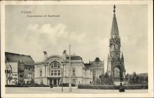 Ak Toruń Thorn Westpreußen, Siegesdenkmal mit Stadttheater