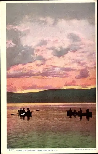 Ak New York USA, Sonnenuntergang am Glen Lake