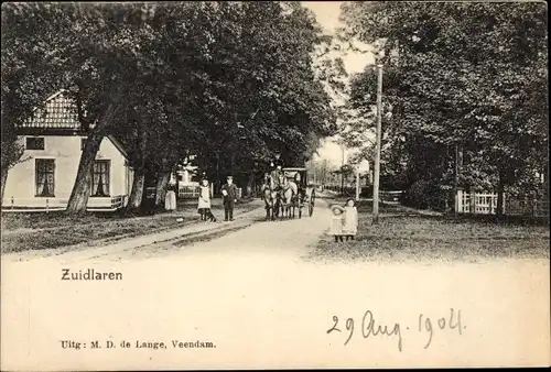 Ak Zuidlaren Drenthe Niederlande, Straße, Kutsche, Anwohner