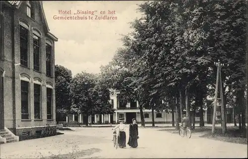 Ak Zuidlaren Drenthe Niederlande, Hotel Sissing, Rathaus