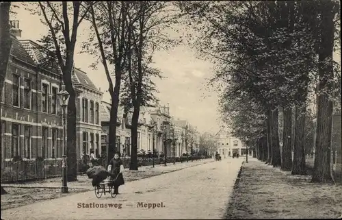 Ak Meppel Drenthe Niederlande, Stationsweg