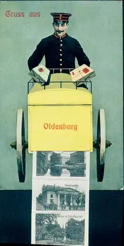 Leporello Ak Oldenburg im Großherzogtum Oldenburg, Hauptwache, Schlossgarten, Postbote