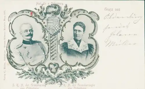 Glitzer Ak Großherzog Friedrich August von Oldenburg, Großherzogin, Portrait