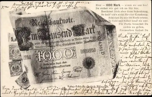 Ak Reichsbanknote Eintausend Mark, Geldschein