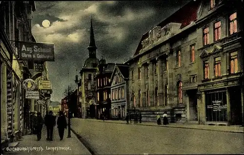 Ak Oldenburg im Großherzogtum Oldenburg, Langestraße, Nachtansicht, Juwelier Aug. Schmidt