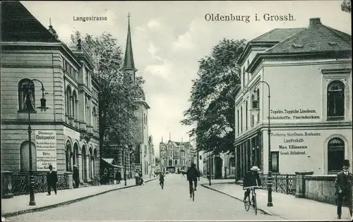 Ak Oldenburg in Niedersachsen, Langestraße, Geschäftshaus Max Ullmann, Antiquariat, Passanten