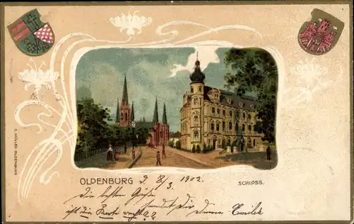 Präge Wappen Litho Oldenburg im Großherzogtum Oldenburg, Schloss