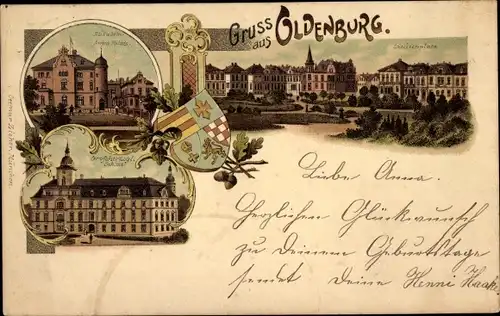 Wappen Litho Oldenburg im Großherzogtum Oldenburg, Elisabeth-Anna-Palais, Schloss