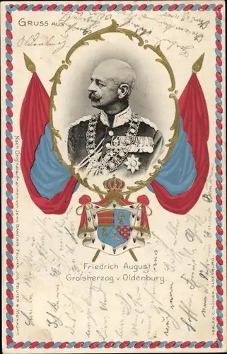 Präge Wappen Ak Friedrich August Großherzog von Oldenburg, Portrait