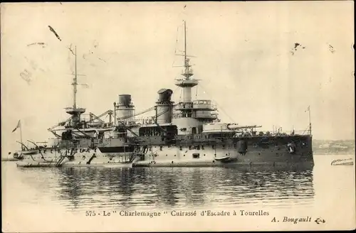 Ak Französisches Kriegsschiff, Charlemagne, Cuirassé d'Escadre à Tourelles