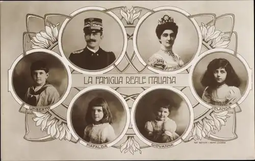 Ak Italienische Königsfamilie, Umberto, Mafalda, Giovanna, Jolanda, Viktor Emanuel III, Elena