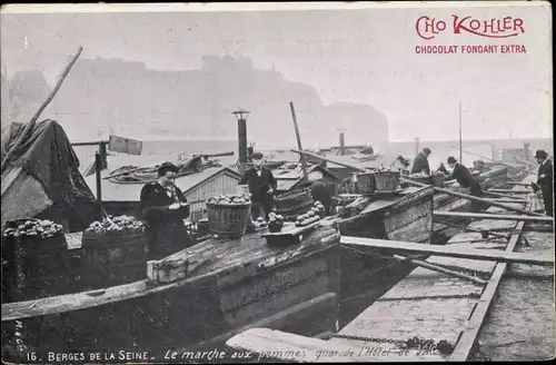 Ak Paris VII., Ufer der Seine, Apfelmarkt, Quai de l'Hotel de Ville, Kohler Chocolate