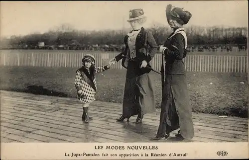 Ak Les Modes Nouvelles, Rock Pants, Frauen in Hosenkleidern auf der Rennbahn, Reunion d'Auteuil