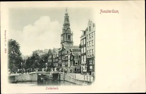 Ak Amsterdam Nordholland Niederlande, Zuiderkerk, Brücke, Häuser