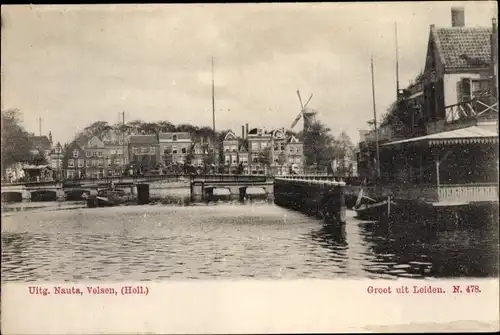 Ak Leiden Südholland Niederlande, Brücke, Windmühle