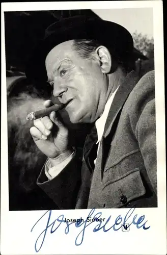 Ak Schauspieler Joseph Sieber, Portrait, Zigarre, Autogramm