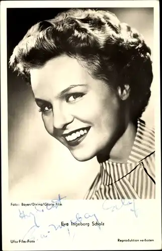Ak Schauspielerin Eva Ingeborg Scholz, Portrait, UFA Film, Autogramm