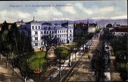 Ak Klagenfurt am Wörthersee Kärnten, K. k. Landesregierung, Bahnhofstraße
