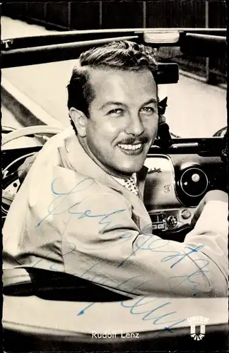 Ak Schauspieler Rudolf Lenz, Portrait in einem Automobil, Försterliesel, Autogramm