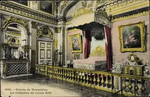 Ak Versailles Yvelines, Schloss, Schlafzimmer Ludwigs XIV