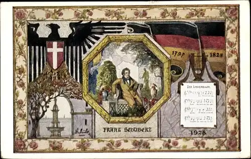 Wappen Ak Wien, Komponist Franz Schubert, 10. Deutsches Sängerbundesfest 1928