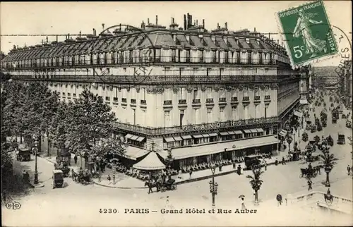 Ak Paris IX, Grand Hotel und Rue Auber