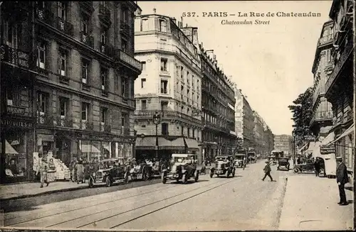 Ak Paris IX., Rue de Chateaudun, Autos