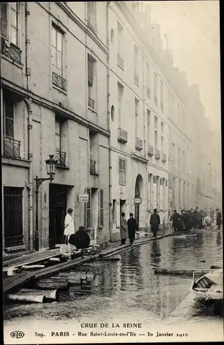 Ak Paris IV, Rue Saint Louis en I'Ile, Die große Seineflut am 30. Januar 1910