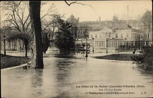 Ak Paris VIII, Restaurant Ledoyen, Die große Seineflut Januar Februar 1910