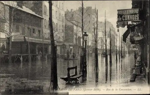 Postkarte Paris XV Vaugirard, Rue de la Convention, Die Große Seine-Flut Januar 1910