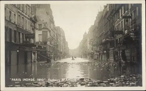 Ak Paris XII Reuilly, Faubourg Saint-Antoine, Die Seine-Überschwemmung von 1910