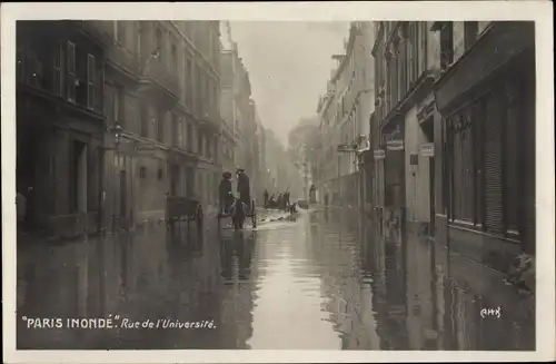 Ak Paris VII, Rue de l'Université, Paris überschwemmt, die große Seine-Flut im Januar 1910