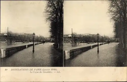 Stereo Ak Paris VII, Liga des Invalidendoms, Die große Seineflut Januar 1910