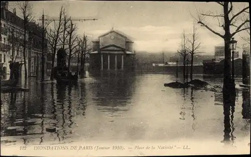 Postkarte Paris XII Reuilly, Place de la Nativite, Die Seine-Überschwemmung von 1910