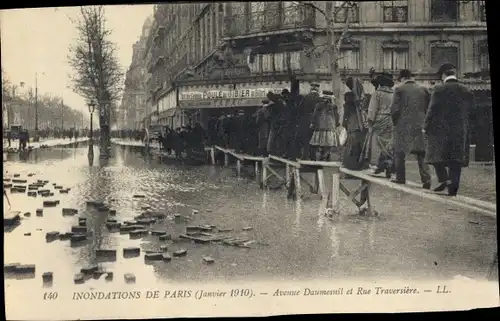 Ak Paris XII Reuilly, Avenue Daumesnil, Rue Traversière, Die Seine-Überschwemmung von 1910