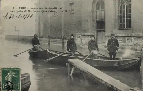 Postkarte Paris VII, Quai d'Orsay, Die große Seine-Flut Januar 1910