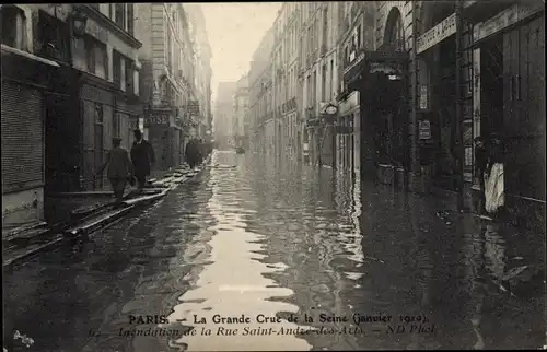 Ak Paris VI, Rue Saint-André des Arts, Die große Seineflut, Januar 1910