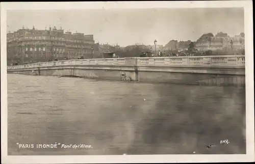 Postkarte Paris VII, Pont de l'Alma, Die Große Seine-Flut 1910