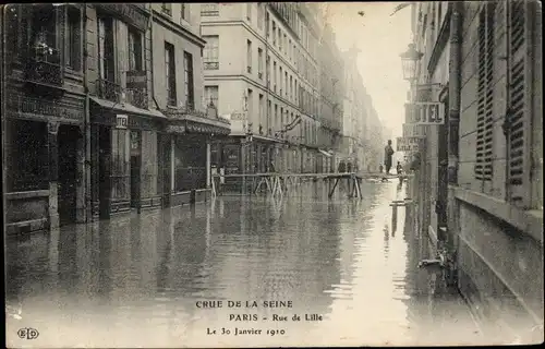 Ak Paris VII, Rue de Lille, Die große Seineflut am 30. Januar 1910