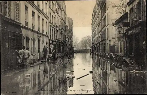 Ak Paris VII, Rue Malar, Die große Seineflut, Januar 1910