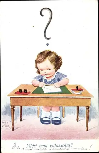 Künstler Ak Wills, John, Mädchen am Schreibtisch