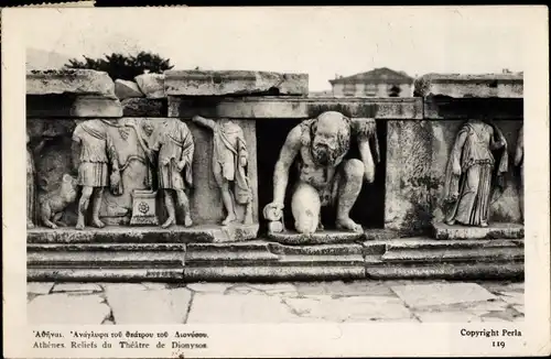 Ak Athen Griechenland, Reliefs aus dem Theater des Dionysos