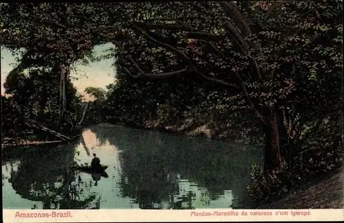 Ak Manaos Manaus Brasilien, Maravilha da natureza n'um Igarape